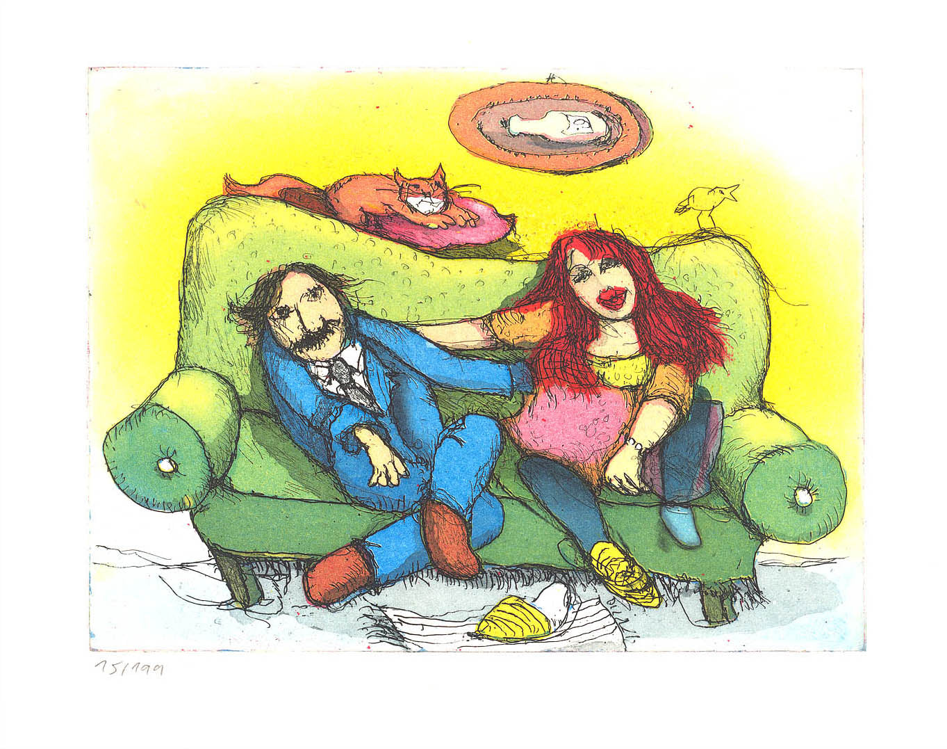 Das holde Paar auf dem grünen Sofa